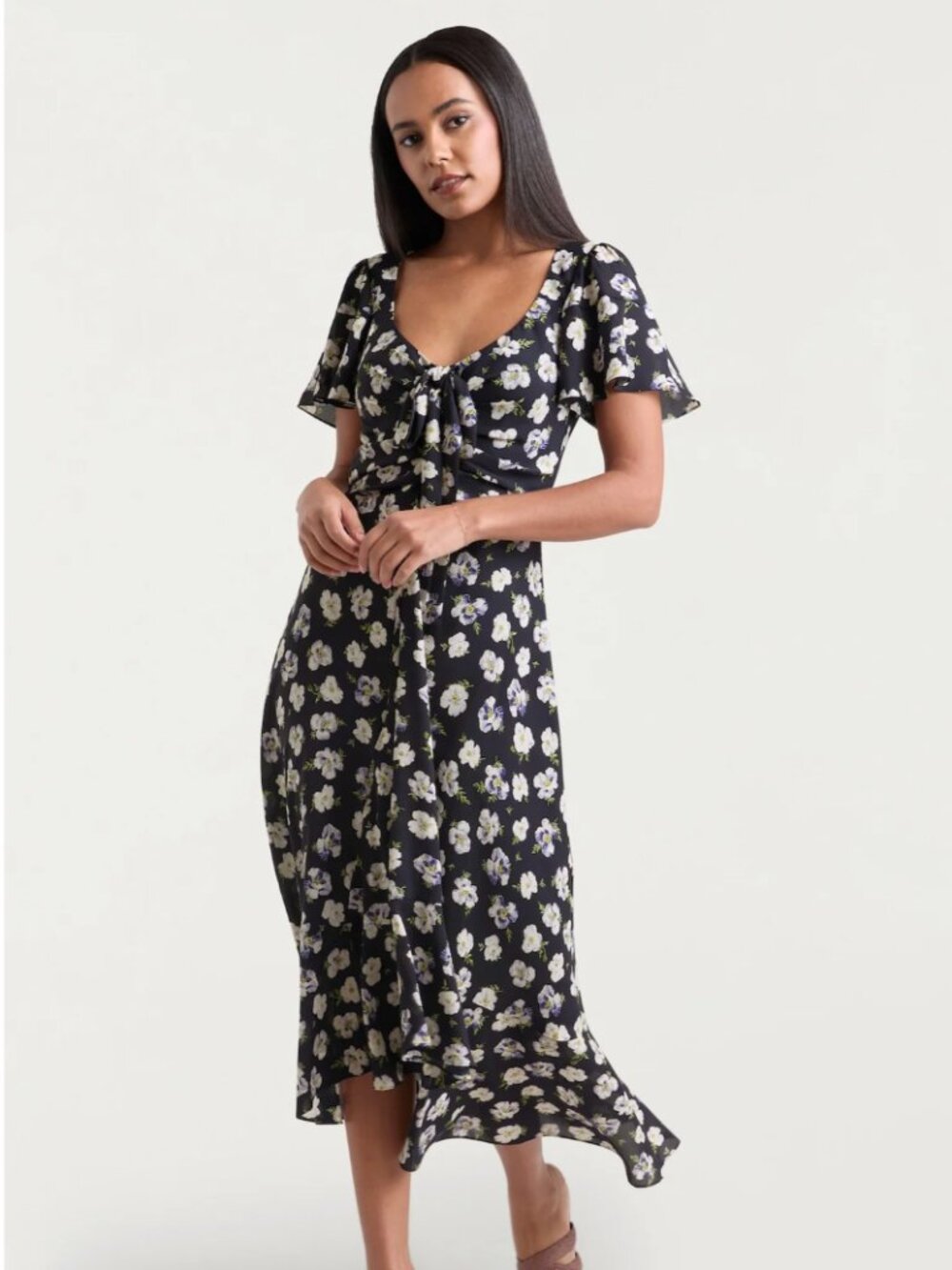 Navy Blue Cinq à Sept Tossed Poppies Isha Dress Size 2
